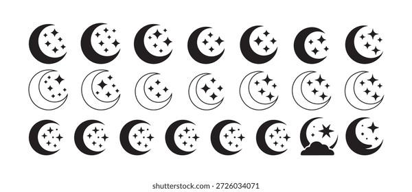 Conjunto de Ícones de Fases da Lua. Vetor da Lua e do Céu Noturno, Símbolos da Fase da Lua, ícone de Fases da Lua Mínima Coleção. ilustração vetorial eps 10