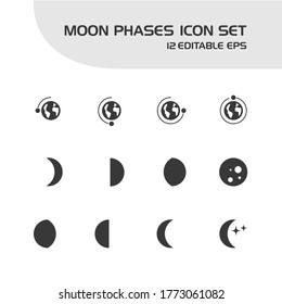 Fases lunares. Conjunto de iconos. Ilustración de vectores meteorológicos y cartográficos