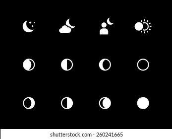 Moon phases icons on black background. Vector illustration.