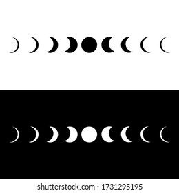 Moon phases icons on white black background