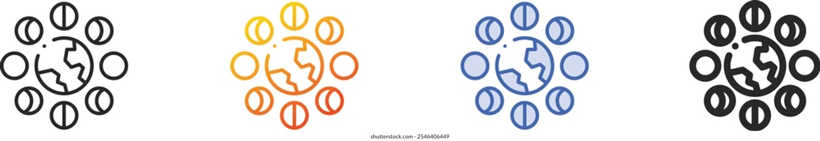 moon phases icon.Thin Linear, Gradient, Blue Stroke and bold Style Design Isolated On White Background