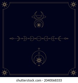 Moon phases illustration vector line astronomy symbol stars