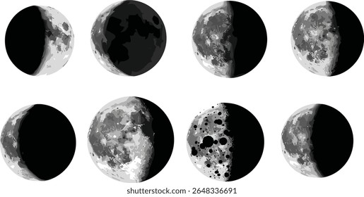 Moon phases isolated on white background. Watercolor hand drawn illustration.