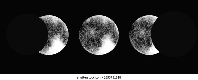 Moon Phases isolated vector on dark background. Magical print.