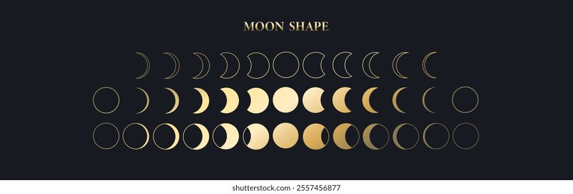 Moon phases. Lunar cycle black icons . Phases of solar and lunar eclipse . Moon calendar. Flat style. Vector illustration	