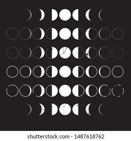 Moon phases lunar cycle icons set