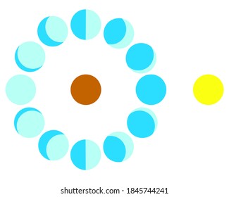 Moon phases. Lunar, earth and sun. Space illustration of main lunar phases on white background. Vector Illustration.