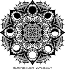 Moon Phases Mandala. Diseño ornamental muy detallado. Tatuaje, impresión, elemento de diseño, para colorear páginas de libros