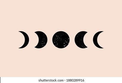 Moon Phases Modern Horizontal Abstract Art. Minimal Vector Illustration