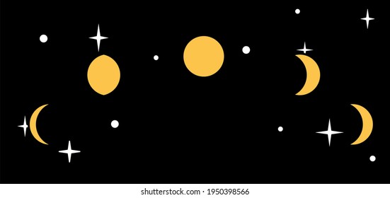 Moon phases: New Moon, First Quarter, Full Moon, and Last Quarter. Vector illustration.