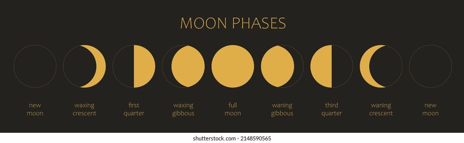 Moon Moon Phases On Black Background Stock Vector (Royalty Free ...