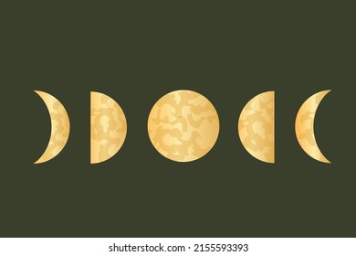 Moon phases for pagan sacred astrology. Celestial complete cycle of moons. Vector illustration
