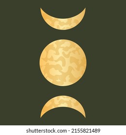 Moon phases for pagan sacred astrology. Celestial complete cycle of moons. Vector illustration.