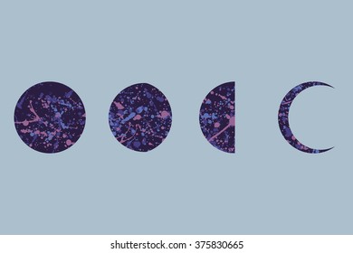 moon phases. painted in the style of abstract expressionism. Drip painting. Vector Illustration