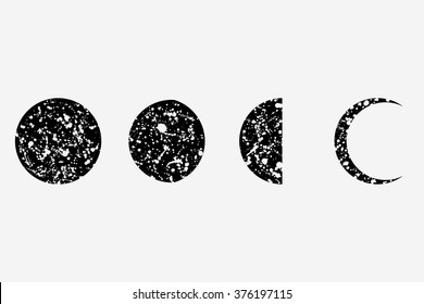 moon phases. painted in the style of abstract expressionism. Drip painting. Monochrome. Vector Illustration