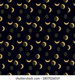 Moon phases seamless vector pattern, abstract dark print