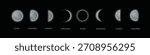 Moon phases sequence vector illustration. Realistic waning and waxing gibbous, first quarter, new and full moon, last quarter, waning and waxing crescent. Astronomical phenomenon in night sky