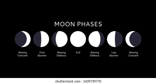 Moon phases set, calendar symbols, vector illustration