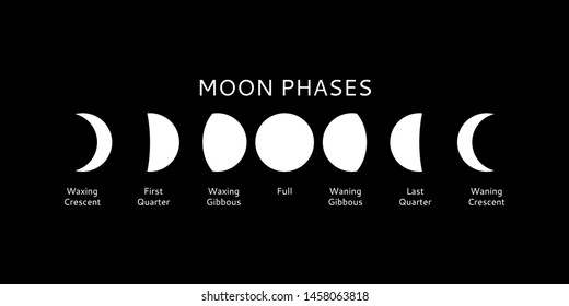 Moon phases set, calendar symbols, vector illustration