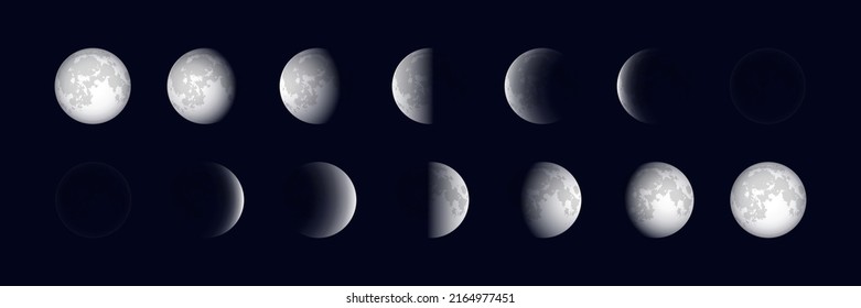 Moon phases set isolated on dark background. Vector