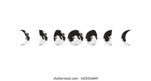Moon phases set, realistic graphic symbols, vector illustration