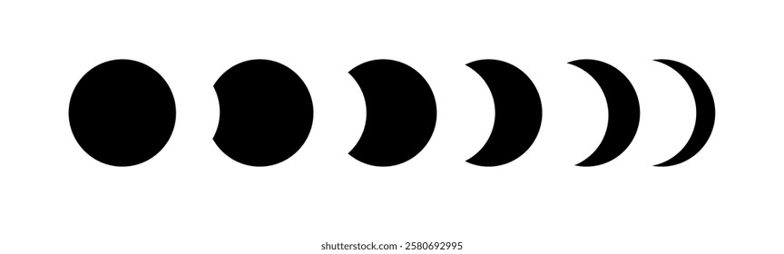 Moon phases shapes collection. Cycle from new moon to full moon.