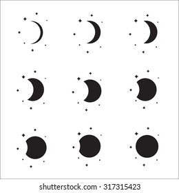 Conjunto de silueta de las fases lunares