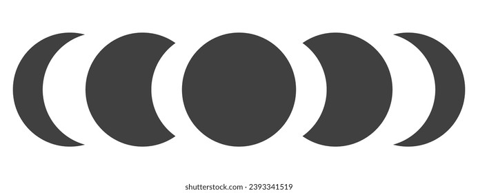 Moon phases silhouettes. Black crescent icons