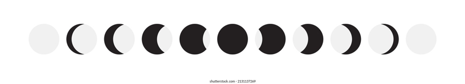 Fases de la luna Símbolos simples aislados en negro y gris