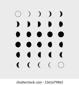 Moon phases simple in black and white