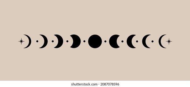 Moon phases simple vector illustration boho style 