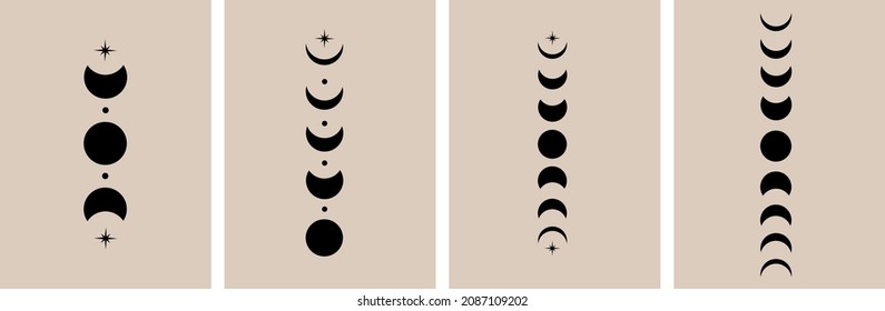 Moon phases simple  vector illustration set boho style 