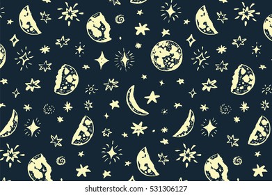 Moon Phases Stars Night Sky Vector Stock Vector (Royalty Free ...