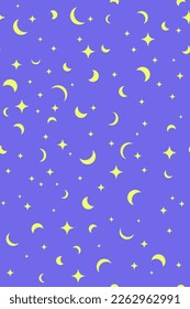 Moon phases, stars and sprinkles vector seamless pattern. Astronomy vector fashion print. Modern textile design. Astrology and magic simple fabric print. Contemporary surface design.