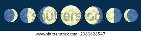 Moon phases. Vector astrological illustration for the lunar calendar. Cartoon flat style.