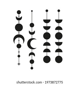 Moon Phases Vector, Celestial  Designs With Moon Phase,  Boho Vector, Bohemian Print For Shirt,  Phase Of The Moon
