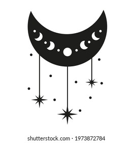 Moon phases vector, Celestial  designs with moon phase,  boho vector, bohemian print for shirt,  phase of the moon
