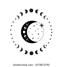 Moon phases vector, Celestial  designs with moon phase,  boho vector, bohemian print for shirt,  phase of the moon
