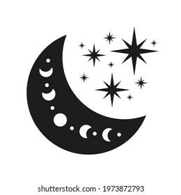 Moon phases vector, Celestial  designs with moon phase,  boho vector, bohemian print for shirt,  phase of the moon
