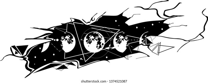 Moon phases vector, cosmos, stars vector