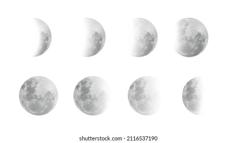 Moon phases vector design set. Realistic moon cycle icons EPS10