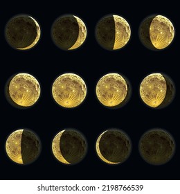 Moon phases. Vector hand drawn realistic Moon