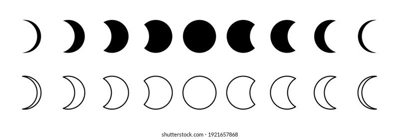 Moon phases vector icon set. Moon rotation icons set. Moon phases collection. Space poster set. illustration isolated. Nature concept. Isolated vector icon. Calendar icon vector. Galaxy, space. EPS 10