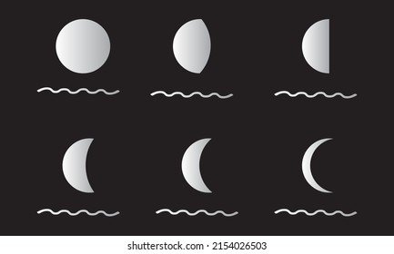 moon phases vector illustration, isolated on black background