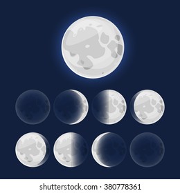 Moon phases, vector illustration natural satellite of the Earth