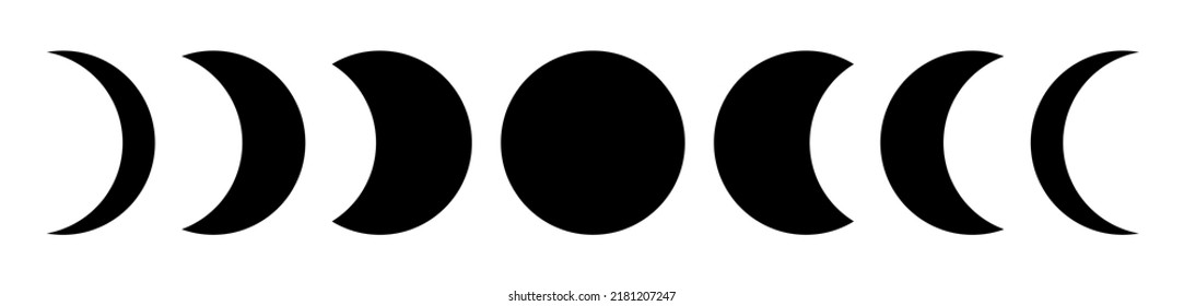 Moon phases. Vector illustration. Web icon. Isolated black object on white background.