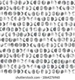 Moon phases vector pattern. Mystical lunar seamless background. Full moon, night sky. Monochrome geometric backdrop.