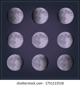 moon phases vector set of astronomical hand draw elements from new moon to crescent and full moon