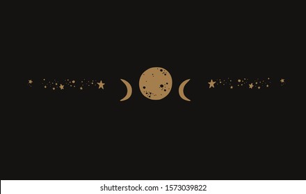 The moon phases vector silhouette with stars. Magic and  witchcraft conceptual vintage tattoo. Symbol of femine, eternity