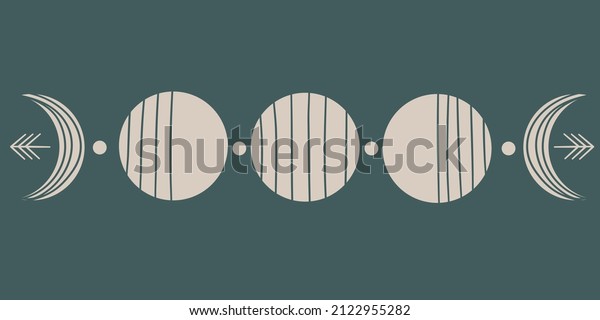 Moon phases in vintage style on a\
green background. Changing moon drawing with line. Spiritual\
celestial astrology. Flat vector illustration\
banner